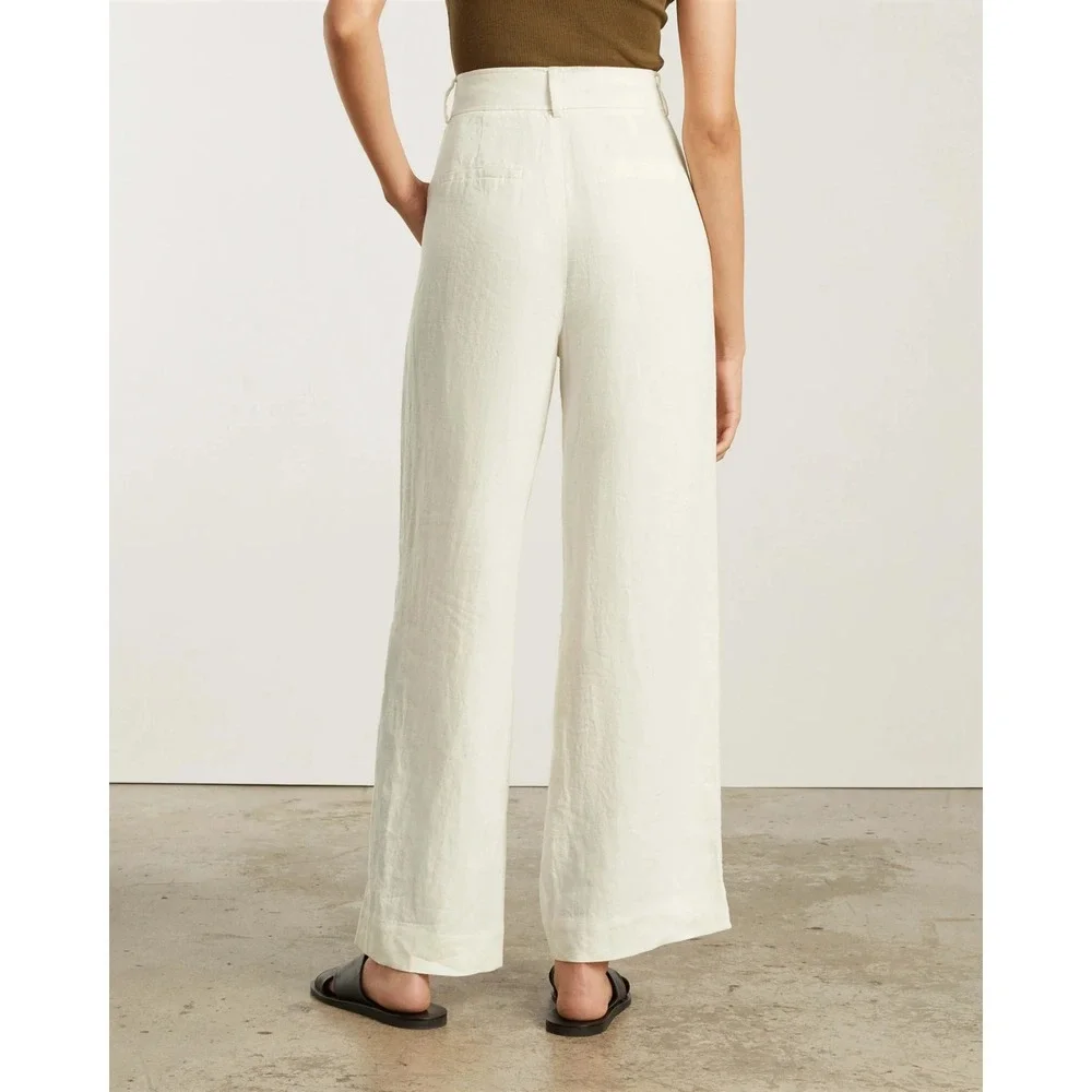 Everlane Linen Way High Drape Pant Women 14 Pleated Cream White Beige Wide Leg - Picture 3 of 10